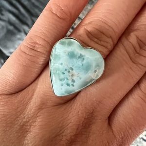 Natural heart shape Larimar stone ring